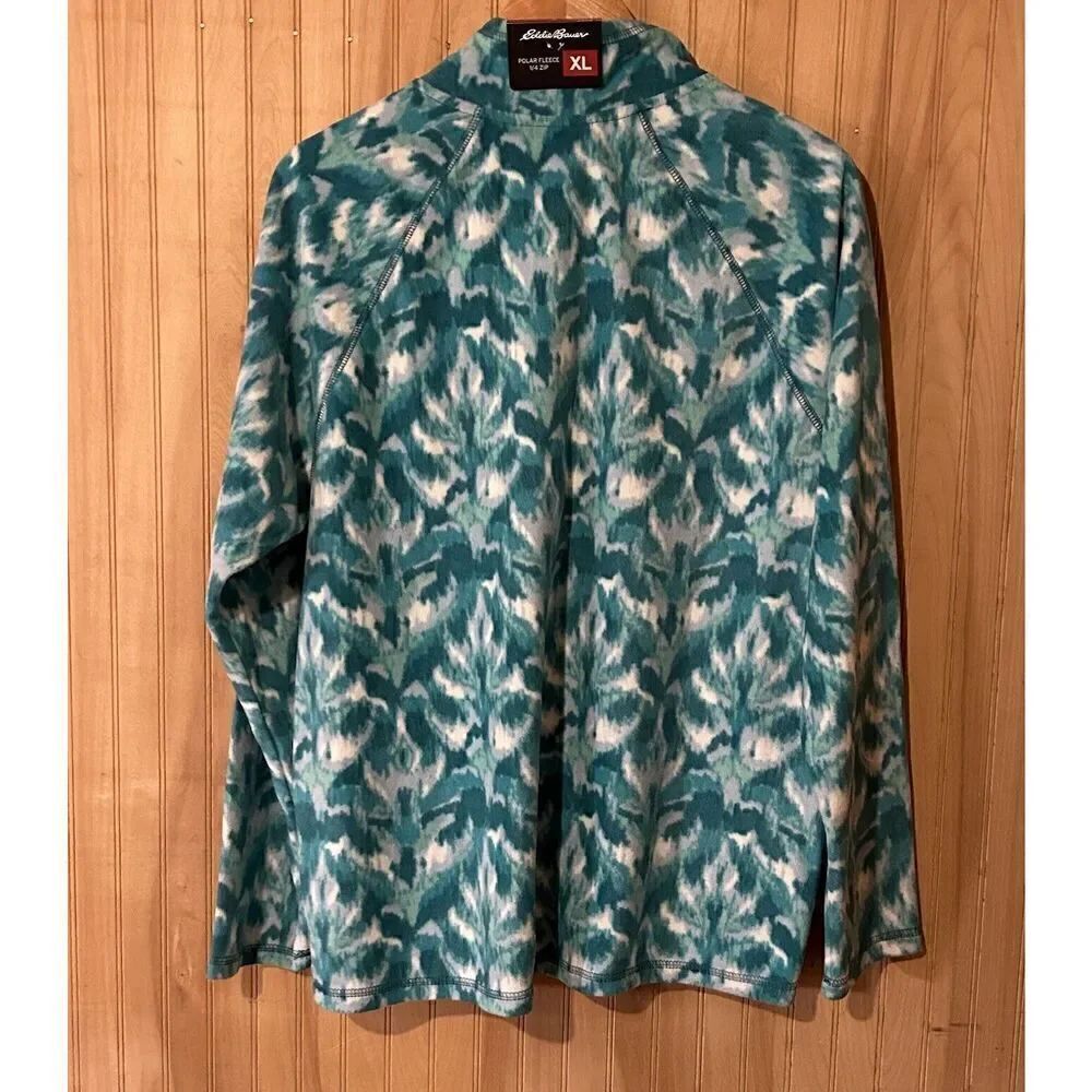 Eddie Bauer 1/4 Zip Polar Fleece Pullover Turquoise Leaf Ikat Women's Size XL - Picture 2 of 8
